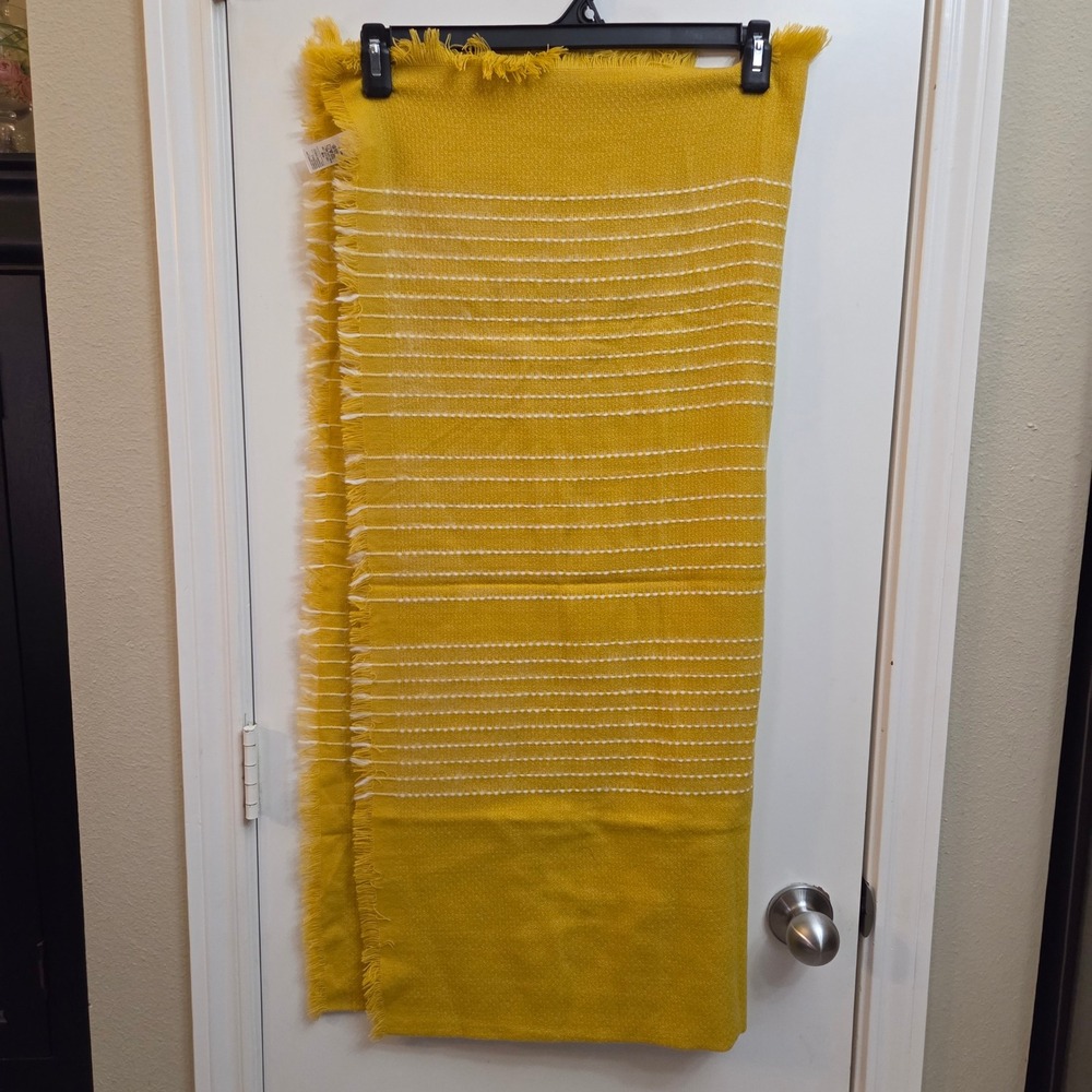 Old Navy Mustard Yellow White Striped Oversized Blanket Scarf Frayed Edge New